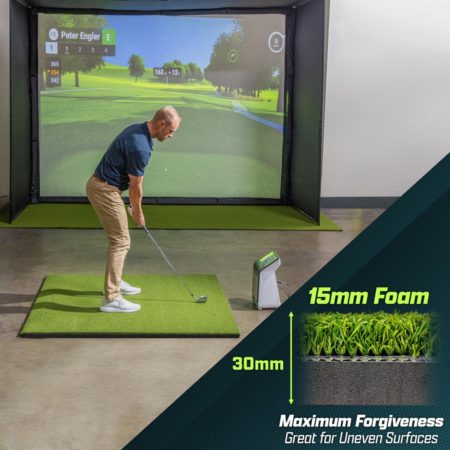 GoSports Golf Hitting Mat - ELITE 5 x 5 ft - 15 mm Artificial Turf Training Mat for Indoor/Outdoor Swing Practice, Includes 3 Rubber Tees