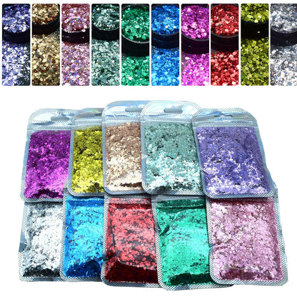 10 Bags Chunky Glitter, Foluvinzzis Holographic Hexagon Crafts Sequins Mix Glitter for Tumbler, Resin, Epoxy, Slime, Holiday Decoration, Nail Arts, Printing, Face, Hair, Makeup