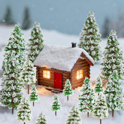 jiebor 28pcs Mini Christmas Trees Small Fake Miniature Snow Pine Model 2-5 Inch for DIY Village Train Railway Sand Table Buildings Architecture Diorama Garden Scenery Decor Supplies Green