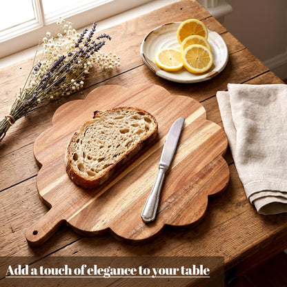 Havawish Scalloped Acacia Wood Boards Wooden Cutting Board for Bread Meat Cutting Boards Fruit Cheese Serving Butcher Block Supplies 11.81 x 11.81 x 0.63 Inches