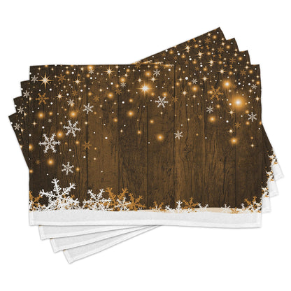 Ambesonne Christmas Place Mats Set of 8, Rustic Wooden Backdrop Snowflakes and Warm Traditional Celebration Print, Washable Fabric Placemats for Dining Table, Placemat 8 pcs, White and Brown