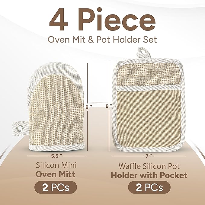 Casa Platino Mini Oven Mitts & Silicone Pot Holders, 4-Piece – Heat Resistant