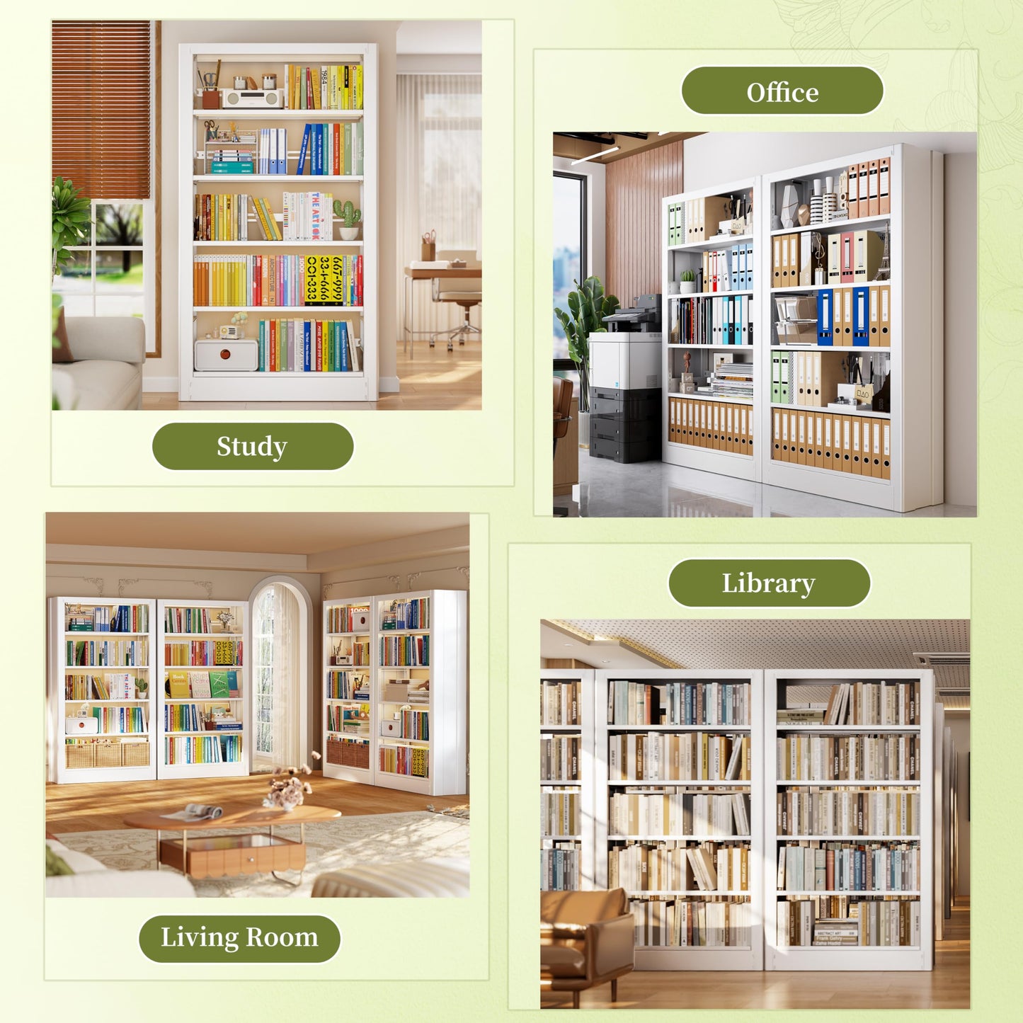 OpolQif Bookshelf, 71" H Tall White Bookcase, 5-Tier Bookcase Metal Sturdy Bookshelf with Adjustable Shelves,Heavy Duty Book Cases for Living Room, Library, School, Study, Home Office