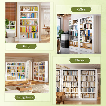 OpolQif Bookshelf, 71" H Tall White Bookcase, 5-Tier Bookcase Metal Sturdy Bookshelf with Adjustable Shelves,Heavy Duty Book Cases for Living Room, Library, School, Study, Home Office