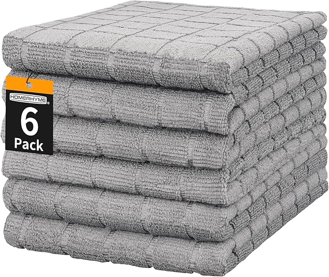 HOMERHYME Microfiber Hand Bath Towels, 6 Pack 25''*15'' Grey Bathroom Hand