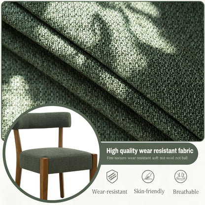 RNKSFX Upholstered Green Dining Chairs Set of 4, Walnut Wooden Kitchen & Dining Room Chairs, Mid Century Modern Fabric Farmhouse Dining Chairs Oversized Sturdy Rounded Chairs Curved Back