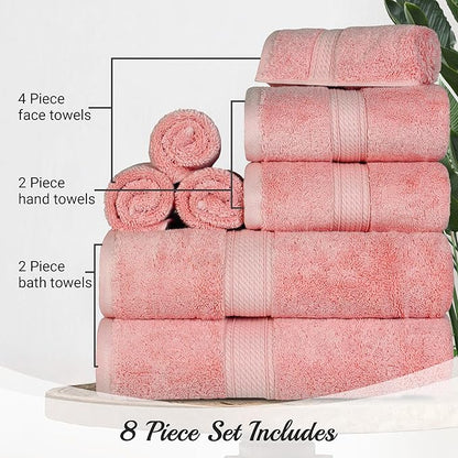SUPERIOR Egyptian Cotton Pile 8 Piece Towel Set, Includes 2 Bath, 2 Hand