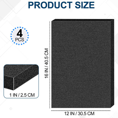 4 PCS Polyurethane Foam Sheets 16" L x 12" W x 1" T Packing Foam Inserts Cuttable Craft Foams Cushion Foams High Density Foam Pads for Case, Tool Box, Game Box, Camera, Jewelry, DIY Craft, Black