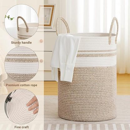 Tall Laundry Basket with Handles, 72L Portable Dirty Clothes Hamper, Boho