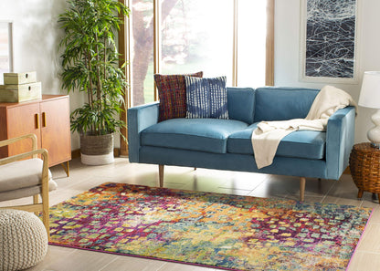 SAFAVIEH Monaco Collection Area Rug - 8' x 10', Pink & Multi, Boho Chic Abstract Watercolor Design, Non-Shedding & Easy Care, Ideal for High Traffic Areas in Living Room, Bedroom (MNC225D)