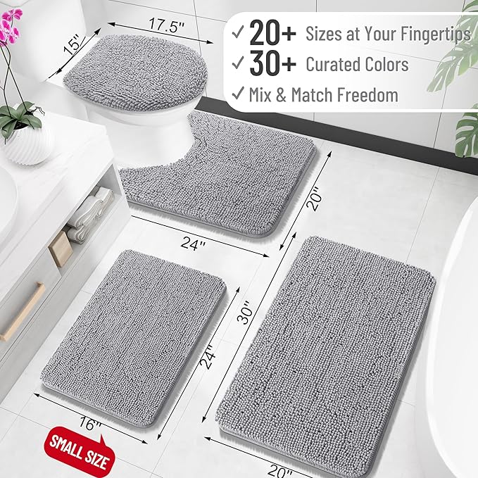 OLANLY Bathroom Runner Rugs 70x24, Extra Soft Absorbent Chenille Bath Rugs, Rubber Backing Quick Dry, Machine Washable Long Bath Mats for Bathroom Floor, Tub and Shower, Home Decor Accessories, Grey