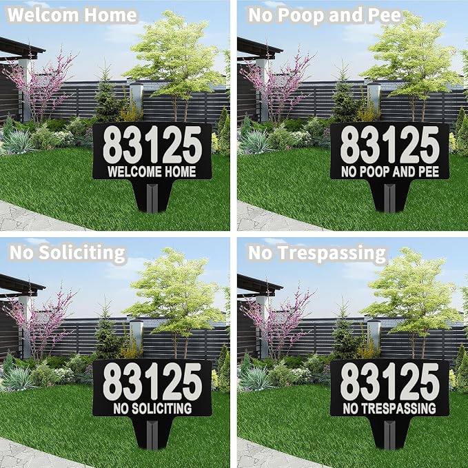 Metal House Address Yard Mailbox Sign with Numbers and Letters for outside,No Soliciting Trespassing Poop And Pee Welcome Sign Waterproof Rustproof Lawn Arch Address Plaque with Stake