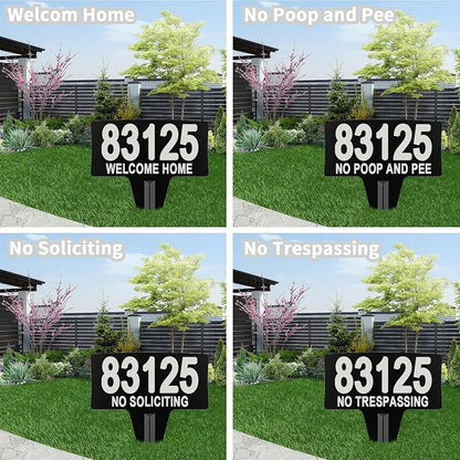 Metal House Address Yard Mailbox Sign with Numbers and Letters for outside,No Soliciting Trespassing Poop And Pee Welcome Sign Waterproof Rustproof Lawn Arch Address Plaque with Stake