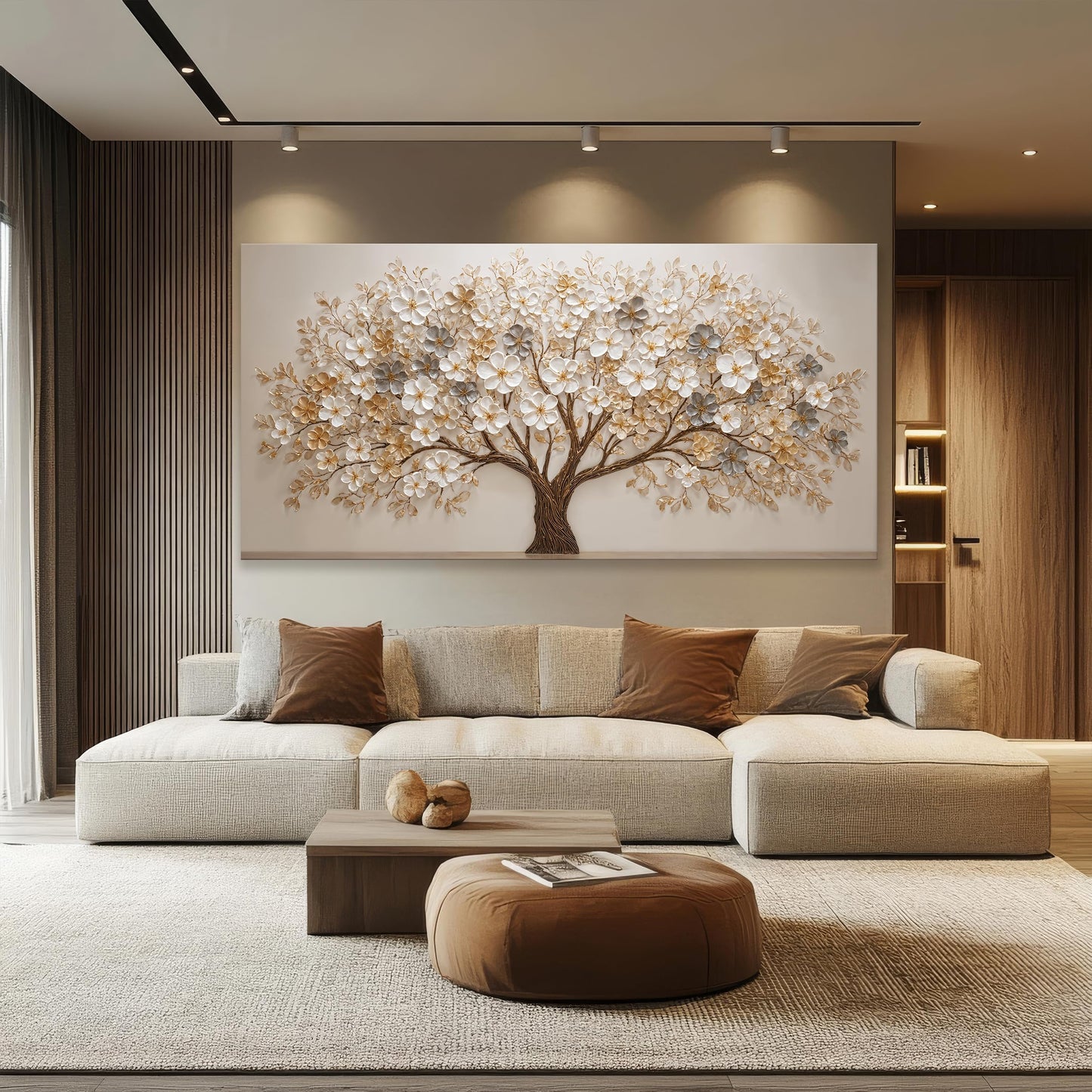 Elegant White Tree Of Life Wall Art Print Modern Large Canvas Art Wall Decor For Living Room Botanical Prints Painting Pictures For Bedroom Classic Printed Aesthetic Home Wall Decorations Artwork 29×58 Inch