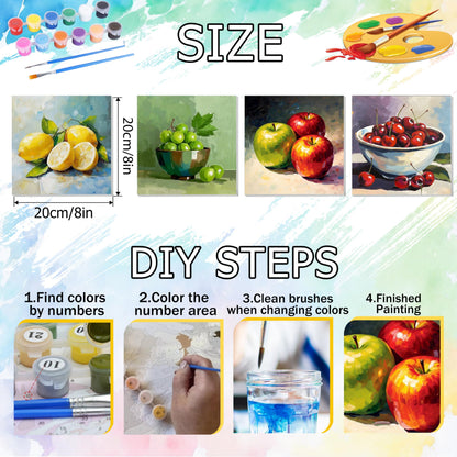 Ycydilirab 4 Pack Fruit Paint by Numbers Kit for Adults with Framed Wooden Easel - Fruit Adult Paint by Number,Paint by Number Canvas for Adults Gifts Home Wall Decor 8×8 inch