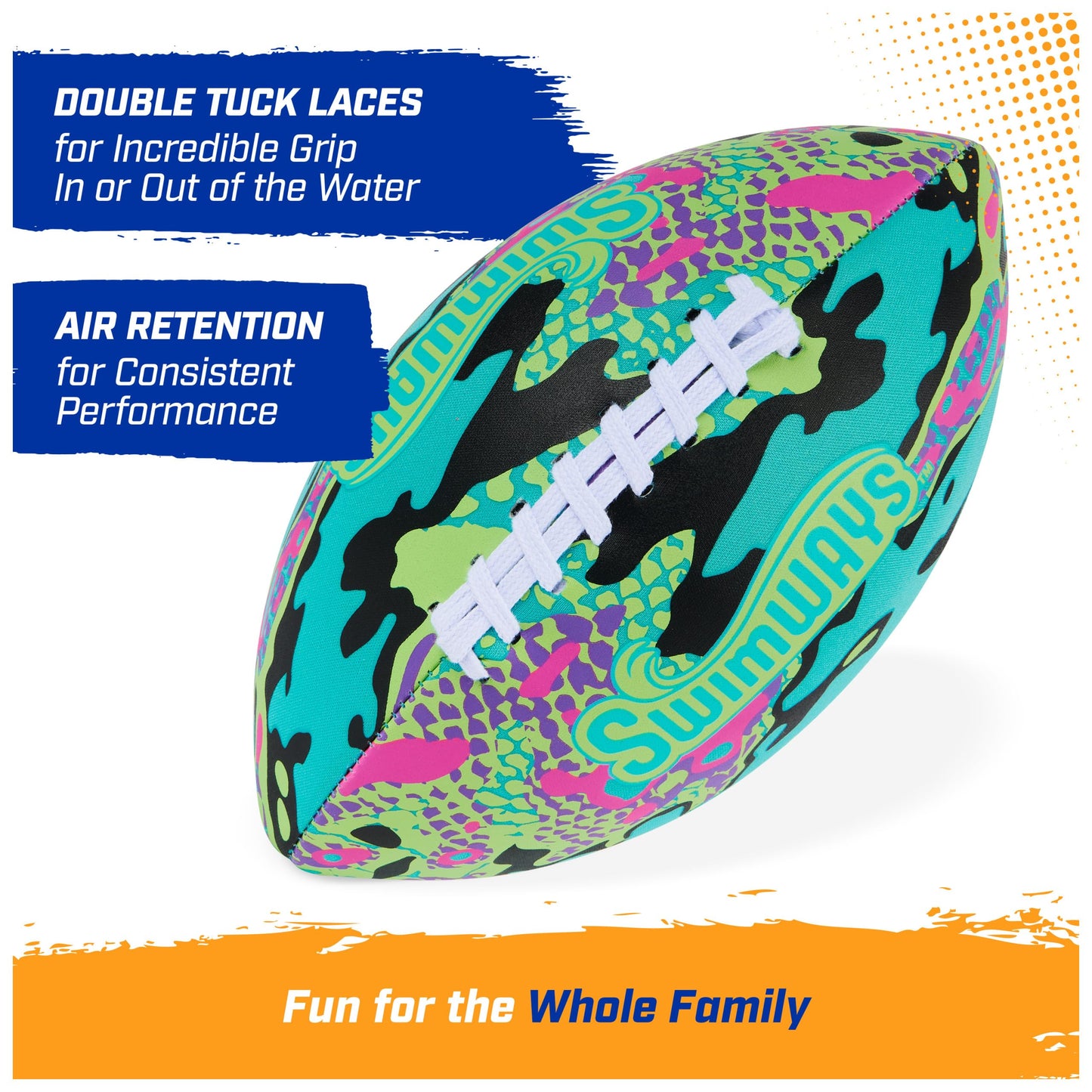 SwimWays Hydro Waterproof Football, Outdoor Games for Adults and Kids, Swimming Pool Accessories and Pool Party Games,9.25 Inches, Blue
