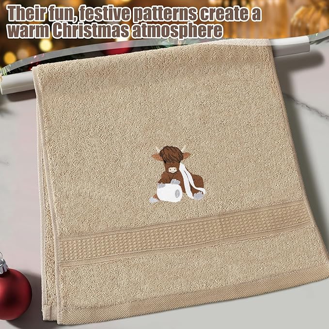 3 Pcs Highland Cow Hand Towels Embroidered Cow Farmhouse Decorative Bath Towels
