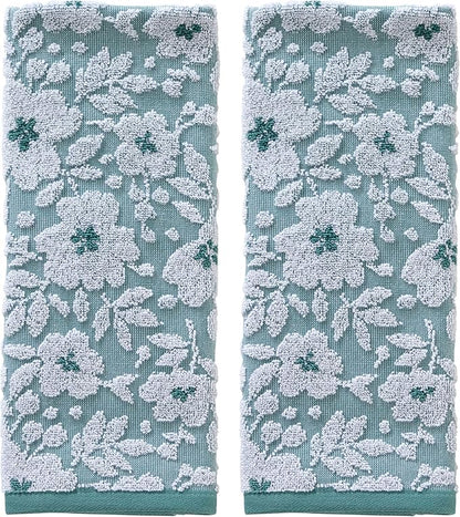 SKL Home Floral Jacquard 100% Cotton 2pc Hand Towel Set, Reversible & Decorative