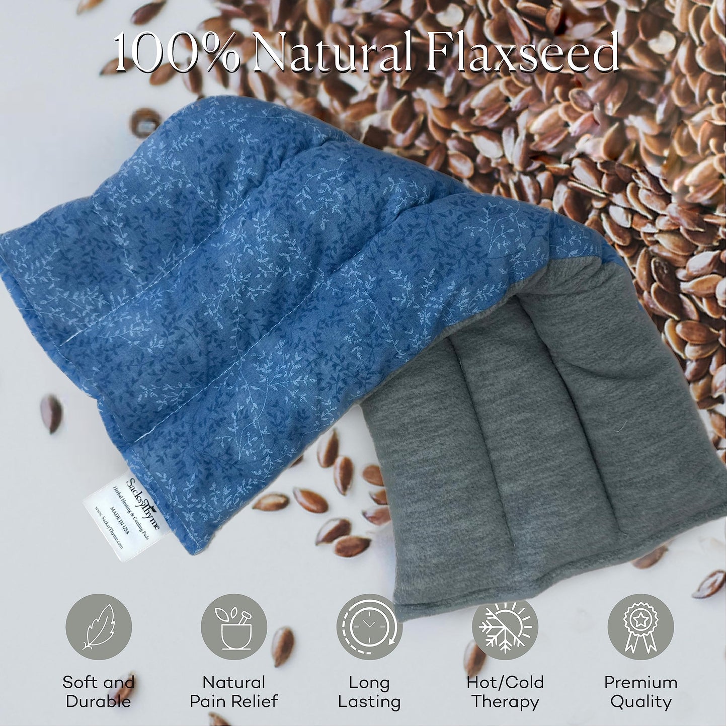 SacksyThyme Microwave Heating Pad for Cramps, Back, Neck, Shoulders, Leg Pain - Reusable Heat Pack, Hot Moist Microwavable Therapy Pack - Unscented Flaxseed Hot Compress Made in USA (Size: 12" x 7")