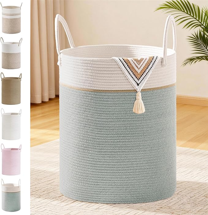 Tall Laundry Basket with Handles, 88L Portable Dirty Clothes Hamper, Boho