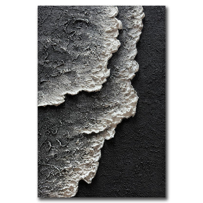 moshinart 24 x 36in Hand-Painted Oil Painting 3D Texture Black White Grey Modern Minimalist Black Abstract Wall Art, Home Office Wall Decoration Sea Wave 7