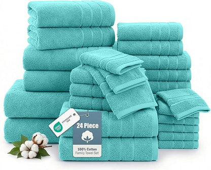 24-Piece Towels for Bathroom – 100% Cotton Towel sets, 2 Bath Sheets, 2 Bath