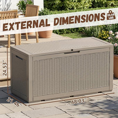 Vixzen 121 Gallon Waterproof Large Deck Box, Lockable Resin Outdoor Storage Box with Hydraulic Lid, Durable Storage Bin for Patio Furniture Cushions, Garden Tools, Pool Accessories, Grey