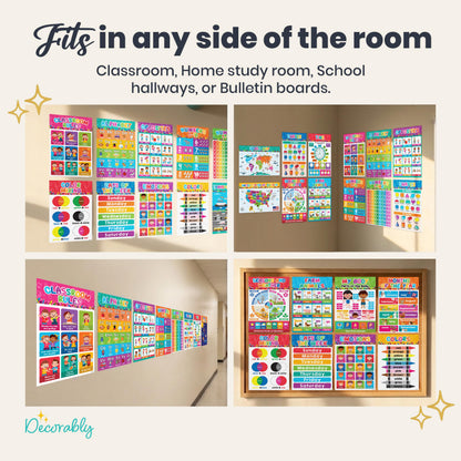 Decorably 20 Vibrant Learning Posters for Toddlers 1-3, 11x17in Educational, Matte-Laminated Classroom Decor - for School Hallways, Bulletin Boards, Home Study Room