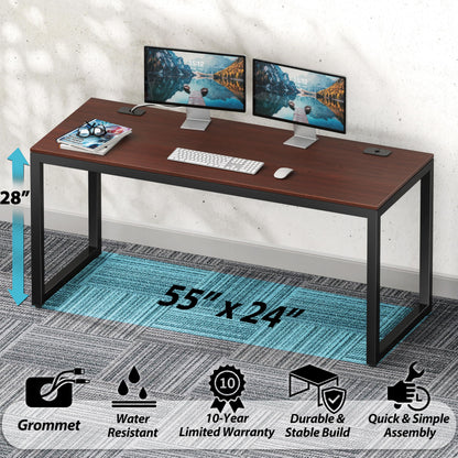 SHW 55-Inch Commercial-Grade Office Computer Desk, Cherry