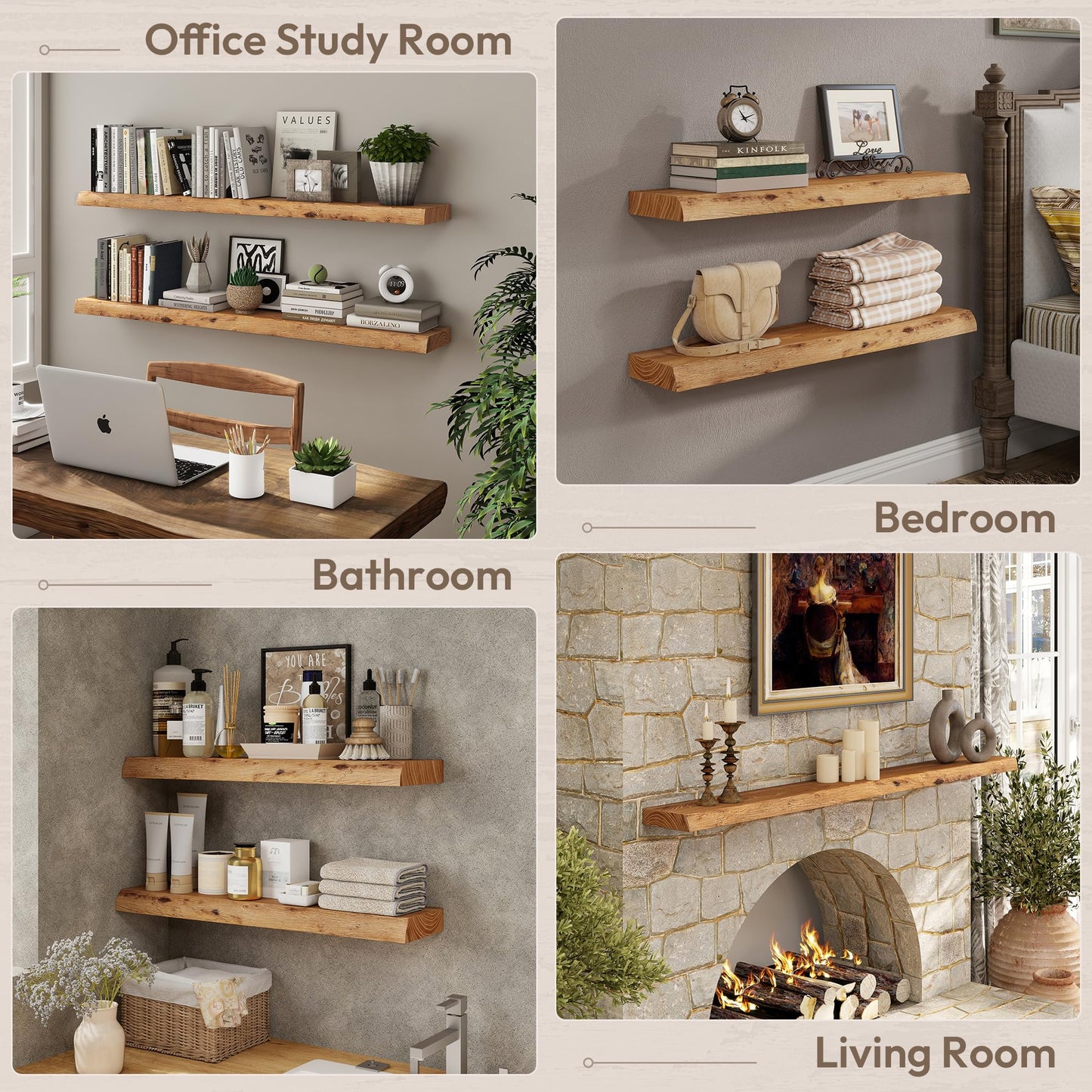 Marsmiles 40 inch Floating Shelves for Wall Elm Wood Live Edge Shelves Wall Mounted|Rustic Long Floating Shelves with Invisible Bracket for Bathroom Living Room Kitchen|Natural, 1 Pack