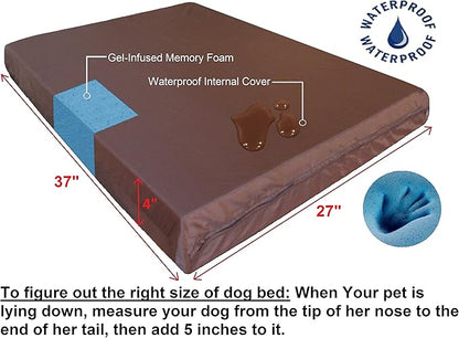 Dogbed4less Orthopedic Gel Infused Memory Foam Dog Bed, Waterproof Liner with Durable Washable Black Canvas Cover, 37X27X4 Inch