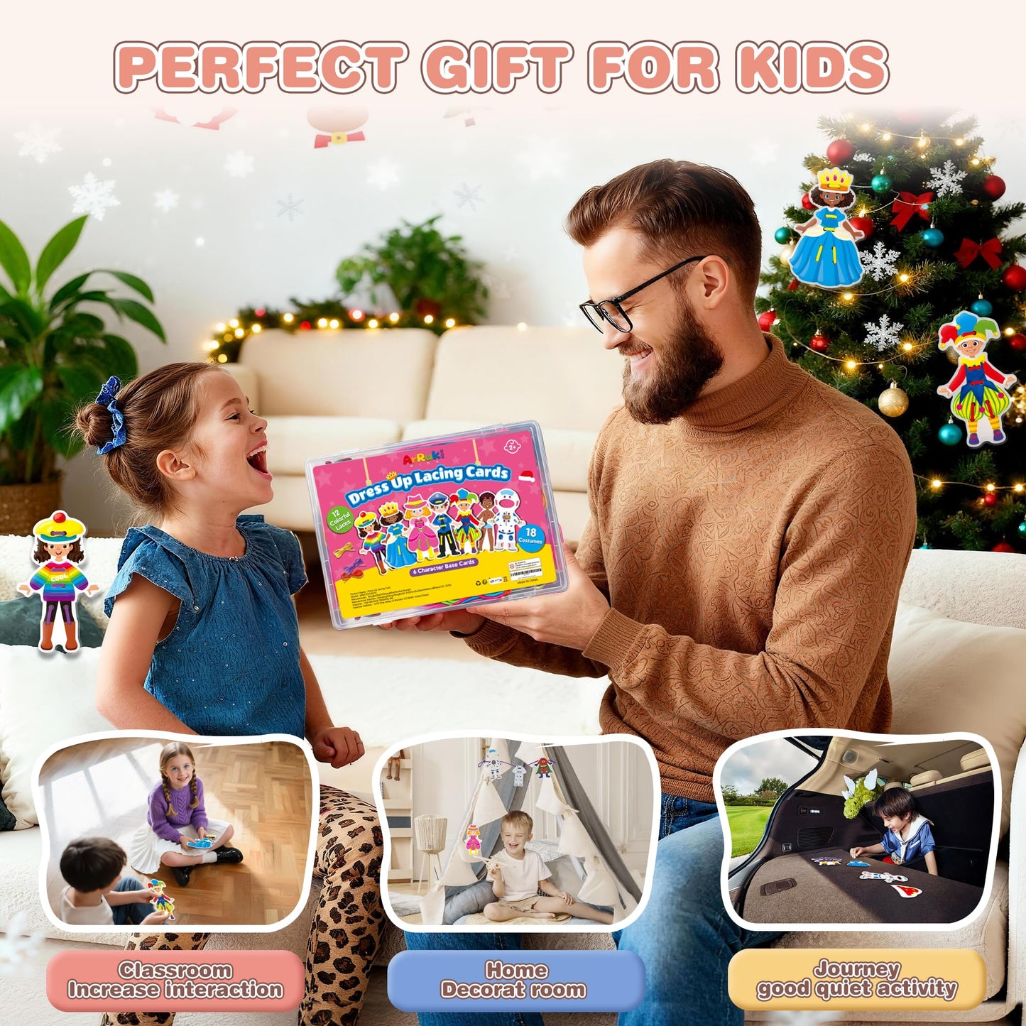 18 Sets Dress Up Lacing Card for Toddlers, Girls Sewing Kit for Kids Montessori Fine Motor Skills Toy for Preschool Learning Activities Kindergarten Toys