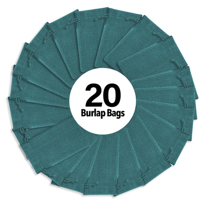 Mandala Crafts 7X9 Inch Teal Burlap Drawstring Gift Bags for Favors - 20 Medium Linen Sacks Gift Pouches for Candy, Coffee, Jewelry, Wedding, and Party Supplies