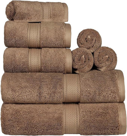 Superior Egyptian Cotton 8-Piece Solid Towel Set, Washcloths 13” x 13”