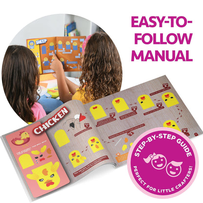 Hand Puppet Kit – Make Your Own Animal Characters, 10 Felt Pieces, Simple Step-by-Step Instructions, Arts & Crafts Activity for Kids, Role Play & Storytelling Birthday Gift
