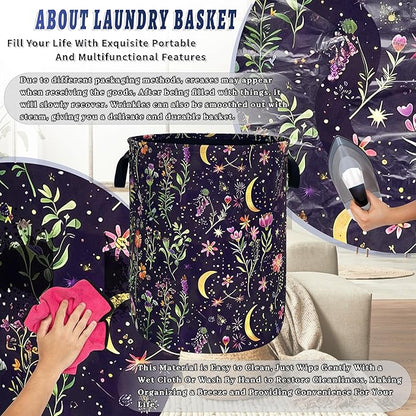 Moon Wild Flowers Laundry Basket Oxford Cloth Colorful Floral Laundry Hamper