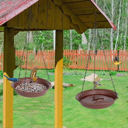 VUWEZ Hanging Bird Bath, Hanging Bird Water Feeder for Outdoors, Feeder Bowl, 1 Pack Birdbath Tray Accessories for Outside, Plastic Birdbaths Tray for Garden Patio Decoration (12", Chocolate)