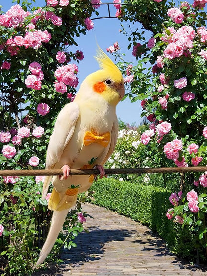2Pcs Bird Diapers Bird Harness Flight Suits Diapers with 80 Inch Flying Leash Parrot Nappy Washable Cute Urine Wet Suit for Cockatiel Conure Macaw Budgies Parakeet-Pineapple&Kitten,M