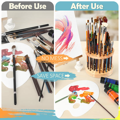 Dlicoda 52 Holes Paint Brush Holder, 360° Rotating Paint Brush Organizer, Hardwood Storage Stand Rack for Artists Brushes, Crafts Tools, Makeup Brush, Calligraphy Pens