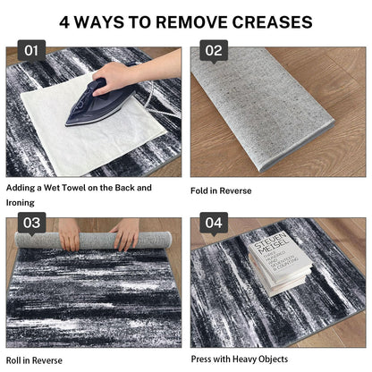 Lansny Modern Abstract Entryway Rug Indoor 2x3 Washable Rug Non-Slip Soft Small Area Rug Black Grey Kitchen Mats Thin Print Faux Wool Floor Carpet Throw Rugs for Entrance Bedroom