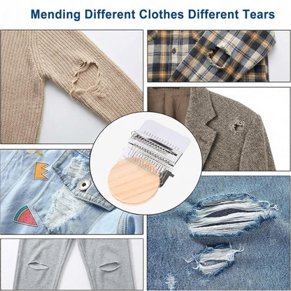 Mini Darning Loom Mushroom Kit, 14 Hooks Small Weaving Tool for Socks Jeans Mending, Knit Patch Repair, Set Includes Large Eye Needles, 50 Colors Threads for Handcraft DIY Weaving Beginners Projects