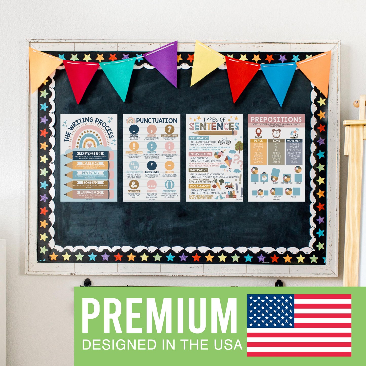 Parts of Speech Posters for Classroom Must Haves - 12 Grammar Posters, Writing Process for Homeschool, Elementary & Middle School, ELA 3rd 4th & 5th Grade Teacher Must Haves, Boho Classroom Decor