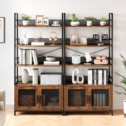 GarveeHome Bookshelf with Doors Industrial Bookcase with 4 Tiers Open Storage Shelf 70.87 in Tall Bookshelves Rustic Display Rack Cabinet for Bedroom, Living Room, Home Office, Brown