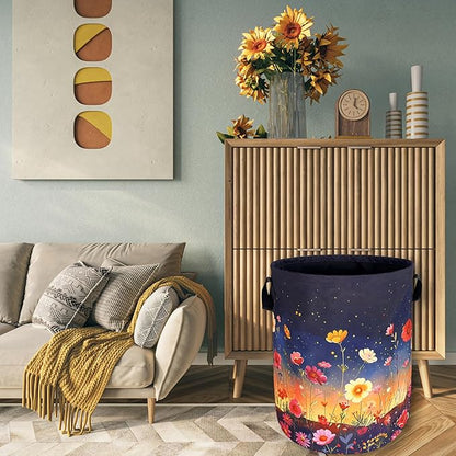 Colorful Flowers At Night Laundry Basket Floral Foldable Funny Laundry Hamper