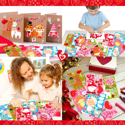 70Sheets Valentines Stickers Crafts for Kids - Make-A-Llama/Bear/Fox/Cupid/Gnome Face Sticker- Valentine's Day Gifts Goodie Bag Stuffer School Classroom Activity Games Party Favors (Small Size)