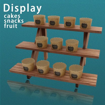 Auroal 51pcs 3-Tier Wood Earring Display Stand, Retail Display Riser Earring, Ring Holder Stand, Removable Countertop Small Merchandise Display Stand with 50 Pcs Earring Card (Light Brown)
