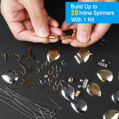 Fishing Spinner Lure Making Kit,140pcs Inline Spinner Making Supplies Kit DIY Spinnerbaits Accessory Pliers Spinner Blade Clevis Wire Shaft Treble Hooks Beads Fishing Spoon Rigs Tackle Set