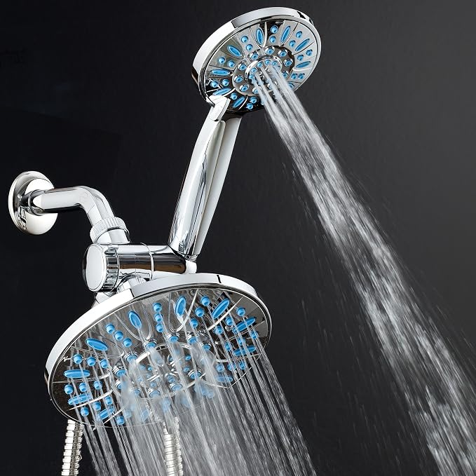 Antimicrobial/Anti-Clog High-Pressure 30-setting Rainfall Shower Combo by AquaDance with Microban Nozzle Protection from Growth of Mold Mildew & Bacteria for Stronger Shower! Wave Blue