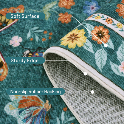AIMPEAK Insect Washable Rugs 8x10 Teal, Soft Butterfly 8x10 Area Rugs for Living Room Indoor, Non Slip Bug Bedroom Rug Under Bed Thin Large Carpet with Flowers for Dining Room Office Playroom