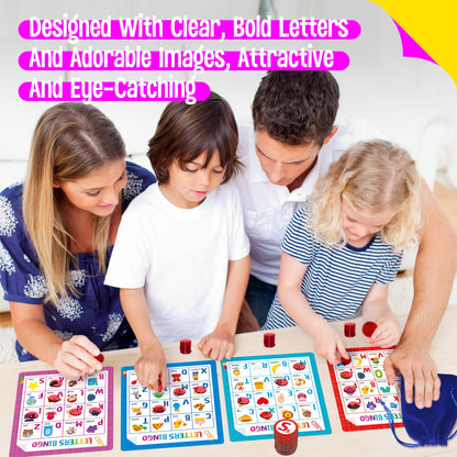 Alphabet & Phonics Bingo Game, 12 Bingo Boards ABC Letters, CVC Blends Words Phonetic Game, Letters Phonetic Awareness Early Educational Learning Toys - Ages 4 and up, Perfect for Classroom & At Home